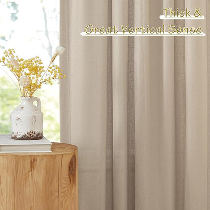 NICETOWN Thick Flax Linen Camel Curtains 108 inches Long, Pinch Pleated Linen Blend Privacy Added with Light Filtering Window Treatments for Living Room/Bedroom, W50 x L108, 2 Panels
