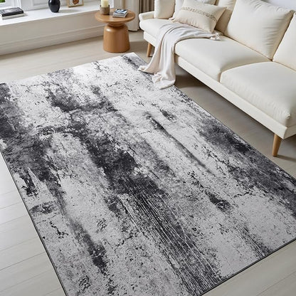 Toneed Abstract Area Rug Modern Washable Rug Soft Non Slip Rug Low Pile for Bedroom Living Room Dining Room Slate Grey 3x5 Feet