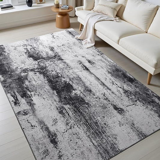 Toneed Abstract Area Rug Modern Washable Rug Soft Non Slip Rug Low Pile for Bedroom Living Room Dining Room Slate Grey 4x6 Feet