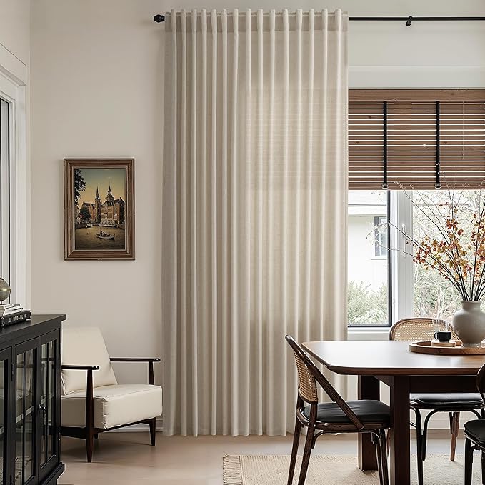 Nanspring Cobblestone Linen Curtains 84 Inches Long for Living Room Light Filtering Semi Sheer Curtain Back Tab and Rod Pocket Modern Farmhouse Decor Elegant Drapes for Bedroom 52x84, 2 Panels