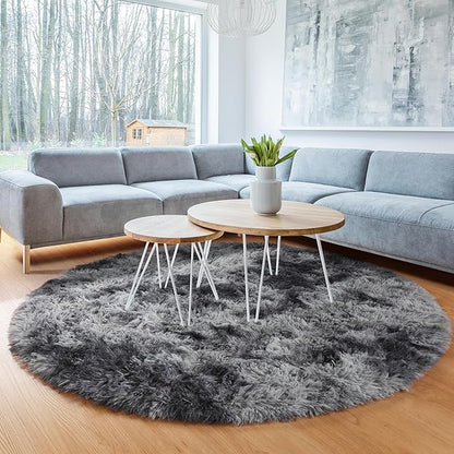 ONASAR Tie-Dyed Dark Grey Round Area Rugs 5ft, Ultra Soft Bedroom Circle Rug for Kids Girls Teen Room, Fluffy Plush Shaggy Carpet Floor Mats for Baby Nursery Living Room Playroom Home Decor