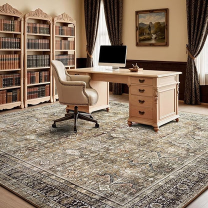 Lofus 9x12 Area Rug for Living Room,Brown Washable Large Rugs with Non-Slip Backing,Soft Neutral Carpets for Bedroom Dining Room Home Office Indoor Nursery