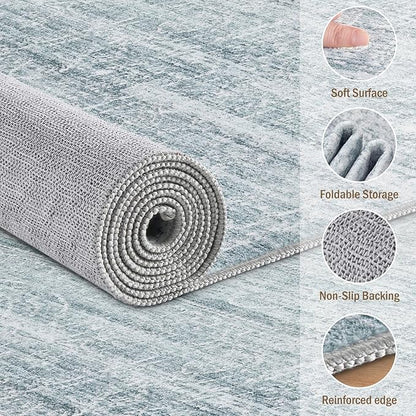 8x10 Area Rugs Living Room: Washable Large Neutral Soft Rug Farmhouse Stain Resistant Indoor Non-Slip Floor Carpet for Bedroom Nursery Kids Playroom Office Dining Room Dorm- Blue