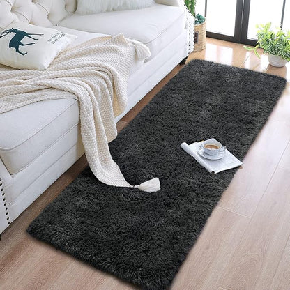 Chicrug Soft Runner Rugs for Bedroom Living Room Plush Fluffy Rug 2x8 Feet, Shag Furry Runner Carpet Non Shedding for Nursery Children Kids Girls Room Home Decorative,Dark Gery