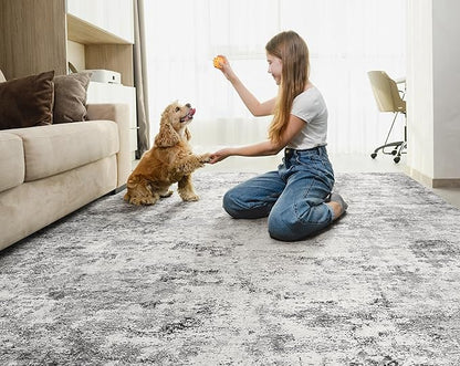 UERMEI 7x9 Area Rug Living Room Rugs - Washable Neutral Modern Abstract Soft Thin Large Rug Indoor Floor No Slip Rug Carpet for Bedroom Under Dining Table Home Office Decor - Grey