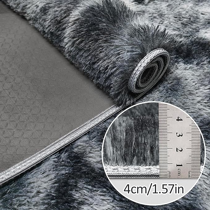 Tie-Dyed Dark Grey 2x8 Machine Washable Runner Rugs for Hallway Soft Fluffy Shaggy Bedside Rugs for Bedroom Living Room Indoor Floor Carpet for Kids Girls and Boys Nursery Rooms Home Decor Aesthetic
