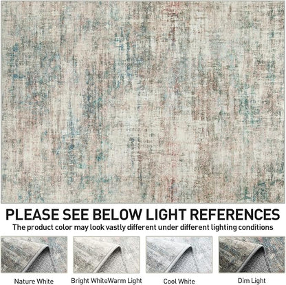 10x14 Area Rugs Washable Rug: Modern Abstract Living Room Rug Soft Anti-Skid Thin Carpet Indoor Floor Non-Shedding Carpets for Bedroom Dining Room Farmhouse Nursery Home Office Multi Color