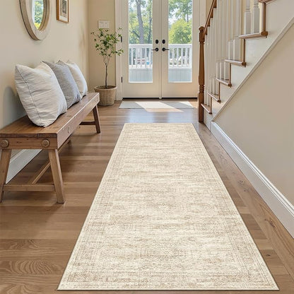 Soalmost Runner Rug 2'x6' Washable Non-Slip Runner Rugs for Kitchen Bathroom Laundry Room Beige Vintage Floor Carpet Runners for Hallway Entryway