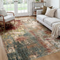 Washable Area Rugs Square 7ft Non-Slip Modern Abstract Soft for Living Room Entryway Bedroom Nursery, Print Pattern, Brown Rust Red Green Blue Multi