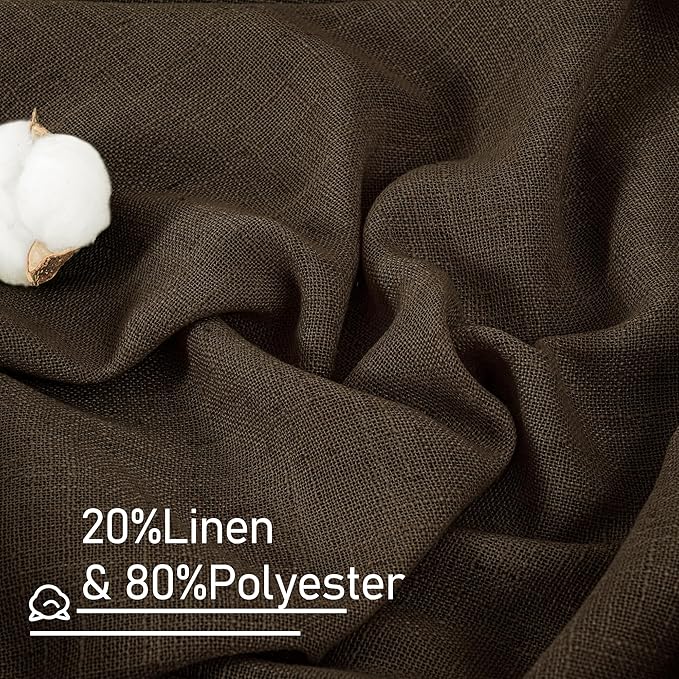 LAMIT Linen Curtains 63 Inch Length 2 Panels, Light Filtering Panels Back Tab and Rod Pocket Neutral Drapes for Bedroom/Window/Living Room, Dark Brown, 34 x 63 Inch