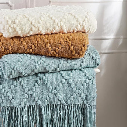 BOURINA White Throw Blanket 50 x70 Inches Jacquard Argyle Throw Textured Solid Soft Throws and Blankets for Sofa or Bed Knitted Decorative Blanket