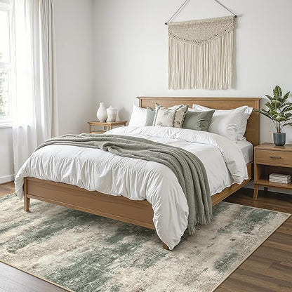 BEIMO Area Rugs 10x12 for Living Room Bedroom, Modern Abstract Machine Washable Rug, Large Soft Low Pile Floor Cover with Non Slip Backing for Dining Room, Grey/Dark Green