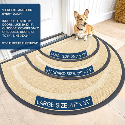 OLANLY Half Circle Door Mat Indoor Outdoor Entrance Welcome, Waterproof All-Season, All-Weather Doormat, Sturdy Natural Rubber, Low Profile, Easy Clean Patio Porch Entryway Mat, 59x23, Beige