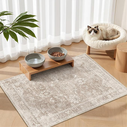 Madane 2x3 Washable Rugs for Entryway, Low Pile Non-Slip Small Area Rug Kitchen Door Mat, Vintage Soft Throw Neutral Rug Floor Mat for Indoor Front Entrance Bathroom Hallway (2 x 3, Brown/Sand)