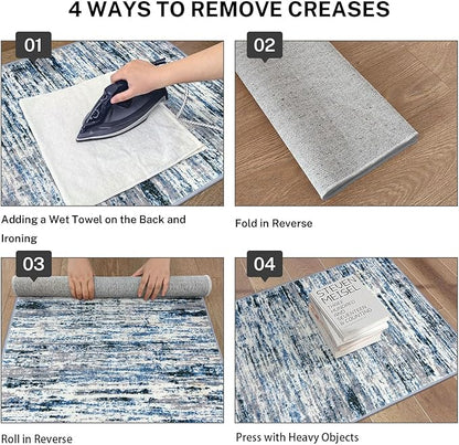 Lansny Modern Abstract Runner Rug 3x10, Grey Blue White Washable Kitchen Runner Non-Slip Soft Hallway Rug Runner Thin Print Faux Wool Carpet for Entryway Bedroom Laundry Room Indoor Home Office Decor