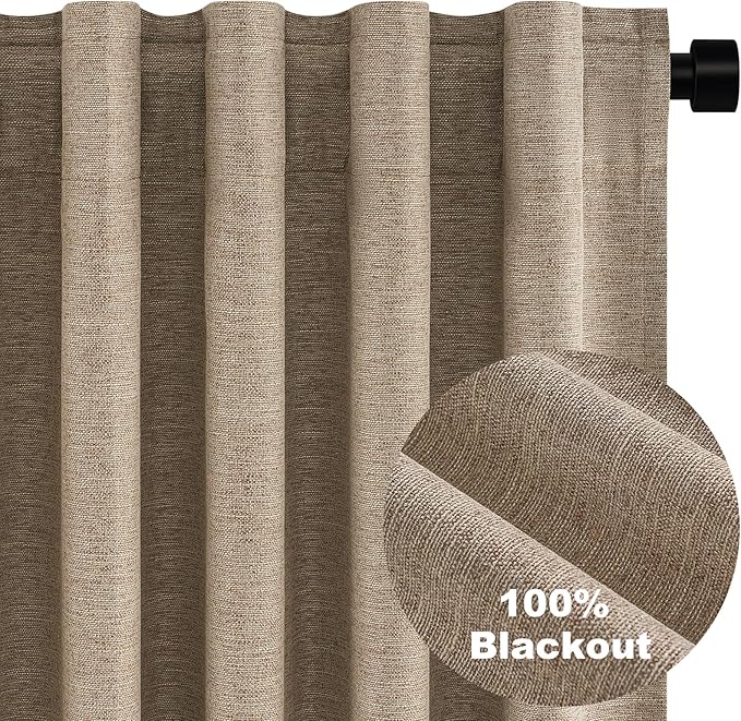 Topfinel Dark Flax 78 Inch Long Curtains for Sliding Door Closet Doors 100% Blackout Curtains for Living Room Bedroom Back Tab Pleated Heat Blocking Insulated Drapes Heat (W52 x L78) 2 Panels