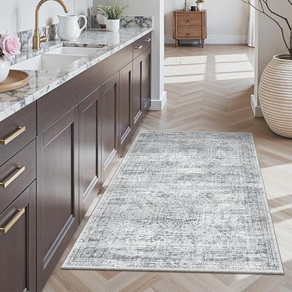 3x4 Rug, Small Area Rug for Kitchen, Entryway, Machine Washable Non-Slip Throw Rug, Vintage Carpet for Nursery Coffee Table Grey
