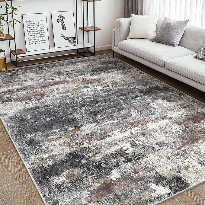 BEIMO Area Rugs 6x9 for Living Room Bedroom, Modern Abstract Machine Washable Soft Dark Gray Rug, Floor Carpet with Non Slip Backing for Dining Room