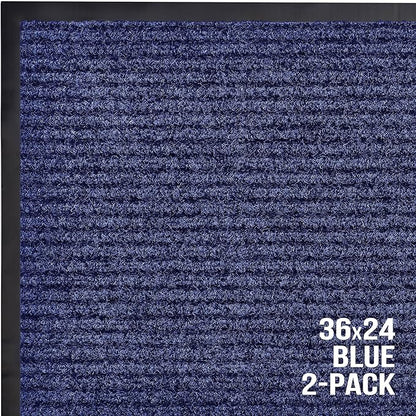 Sierra Concepts Front Door Mat Large Welcome Floor Mats - Entryway Indoor Outdoor Entrance Doormat, Patio, Porch, Muddy Dog Shoe, Inside Outside Low Profile 36x24in, 2-Pack Blue