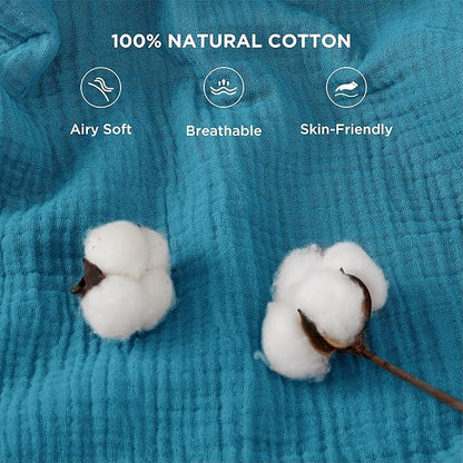 Bedsure 100% Cotton Muslin Blanket King Size for Bed - 4-Layer Breathable and Lightweight Thin Soft Summer Gauze Muslin Blanket for Adults, Teal, 108x90 Inches