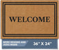 Barnyard Designs Natural Coco Coir Heavy Duty Backing Doormat - Large Cute Non-Slip Front Door Welcome Mat for Outside Entrance or Porch Entry, Brown (24x36, Welcome)