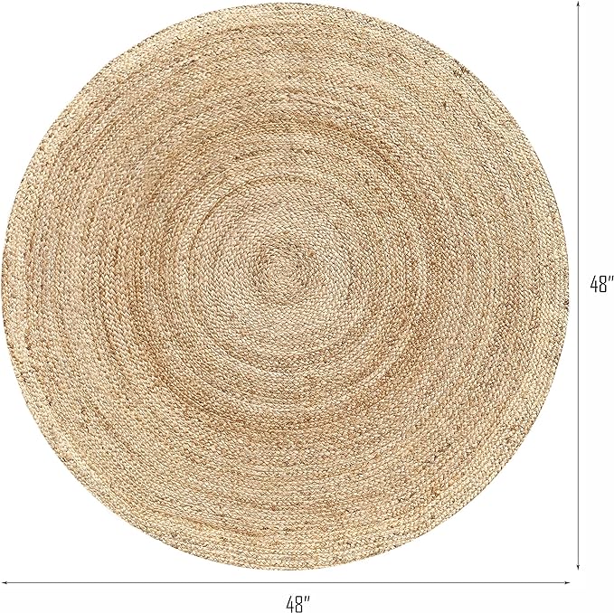 Hausattire Hand Woven Jute Braided Rug, 4’ Round – Natural, Reversible Boho Entry Area Rugs for Kitchen, Living Room I Farmhouse Decorative Floor Rug, 4 Feet Round
