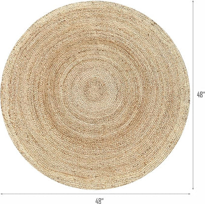Hausattire Hand Woven Jute Braided Rug, 4’ Round – Natural, Reversible Boho Entry Area Rugs for Kitchen, Living Room I Farmhouse Decorative Floor Rug, 4 Feet Round