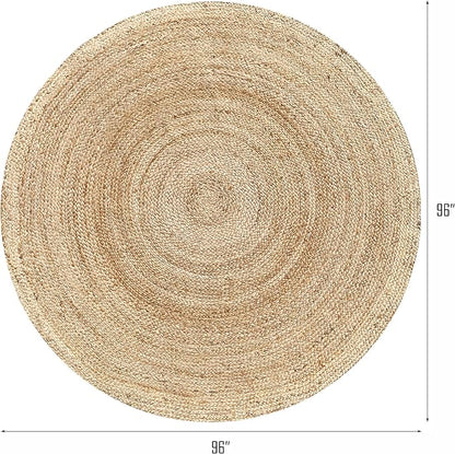 Hausattire Jute Braided Hand Woven Rug, 8 Feet Round – Natural, Boho Large Area Rugs for Bedroom, Living Room | Farmhouse Décor Kitchen Floor Rug – 8’ Round