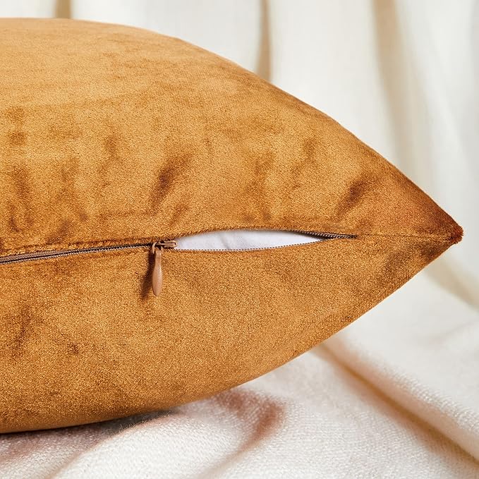 GIGIZAZA Decorative Throw Pillow Covers for Sofa,Cinnamon Orange 18x18 Velvet Bed 2 Pack Soft Cushion Cover