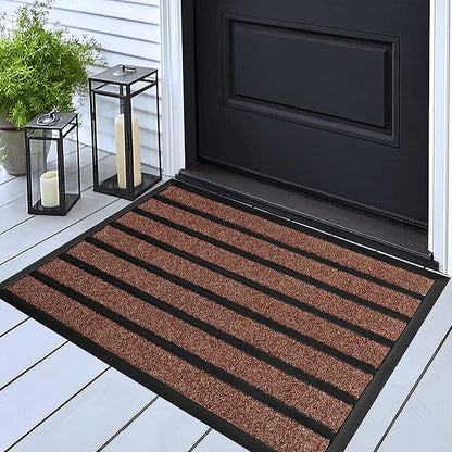 ubdyo Extra Durable Door Mat - Dirt Trapping Outdoor Welcome Mats - Non-Slip Outdoor Indoor Entrance - Low Profile Front Doormat (30" x 17", Bright Burgundy)