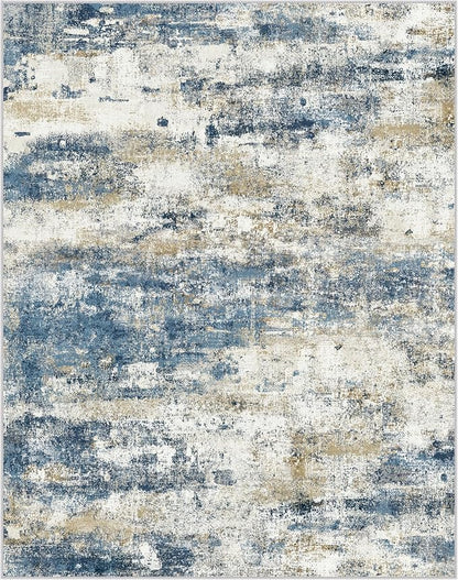 Area Rugs 5x8 for Living Room Bedroom, Modern Abstract Machine Washable Rug, Large Soft Low Pile Floor Carpet with Non Slip Backing for Dining Room, Navy Blue Beige