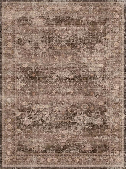 Hazo Haus Brown 9x12 Living Room Rug - Vintage Western Eclectic Unique Neutral Taupe, Washable Low Pile Non-Slip Large Area Rugs for Dining Under Table Bedroom Under Bed