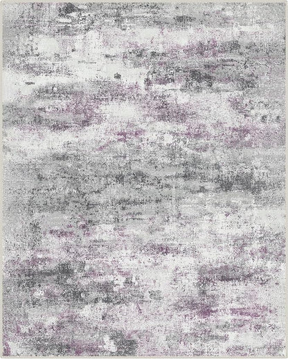 Area Rugs 8x10 for Living Room Bedroom, Modern Abstract Machine Washable Rug, Large Soft Low Pile Floor Carpet with Non Slip Backing for Dining Room, Grey/Purple
