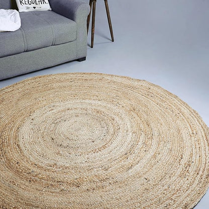 Hausattire Hand Woven Jute Braided Rug, 6’ Round – Natural, Reversible Boho Entry Area Rugs for Kitchen, Living Room I Farmhouse Decorative Floor Rug, 6 Feet Round