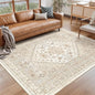 Area Rugs 5x7, Ultra-Thin Washable Rugs for Living Room, Anti-Slip Backing Area Rug for Bedroom, Soft Floral Vintage Home Decor Rug for Dining Room(Cream/Beige,5'x7')