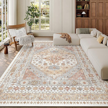 zesthome 5x8 Area Rugs - Ultra-Thin Washble Rug, Stain Resistant Anti Slip Backing Rugs for Living Room,Bedroom, Vintage Home Decor Area Rug (Orange,5'x8')