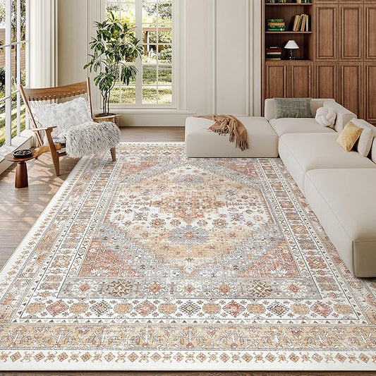 zesthome 6x9 Area Rug, Super Soft Washable Rugs for Living Room, Non-Slip Stain Resistant Vintage Rugs, Ultra-Thin Large Area Rugs (Orange,6'x9')