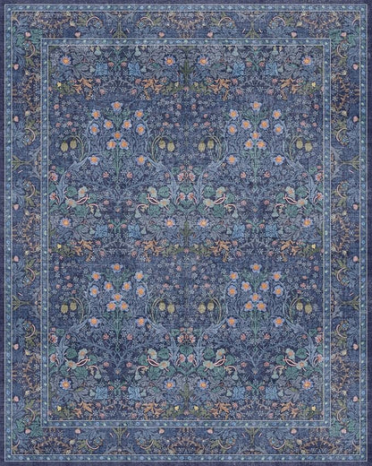 Hazo Haus Dark Blue Living Room Rug 8x10, Vintage Floral Washable Area Rugs for Bedroom, Dining Room Under Kitchen Table, Oriental Low Pile Stain Resistant Non-Slip Large Navy Decor