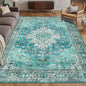 Washable Area Rug 6' x 9' Vintage Traditional Persian Mat - Foldable Distressed Non-Slip Machine Washable Carpet for Living Room Bedroom Kitchen Home Decor - Teal and Gold