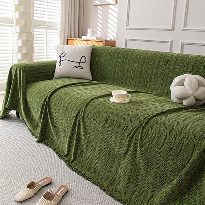 Boho Chenille Couch Cover for Dogs, Non Slip Sofa Cover, Couch Slipcover Covers for 3 Cushion, Furniture Protector with Tassels for Pets Washable, 91"x118", Fishbone Green