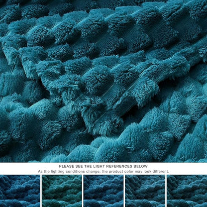 EXQ Home Fleece Blanket Queen Size for Couch or Bed - 3D Imitation Turtle Shell Jacquard Decorative Blankets - Cozy Soft Lightweight Fuzzy Flannel Blanket Suitable for All Seasons(90"×90",Teal)
