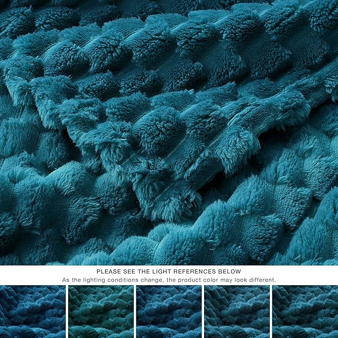 EXQ Home Fleece Blanket Throw XL for Couch or Bed - 3D Imitation Turtle Shell Jacquard Decorative Blankets - Cozy Soft Lightweight Fuzzy Flannel Blanket Suitable for All Seasons(50"×70",Teal)