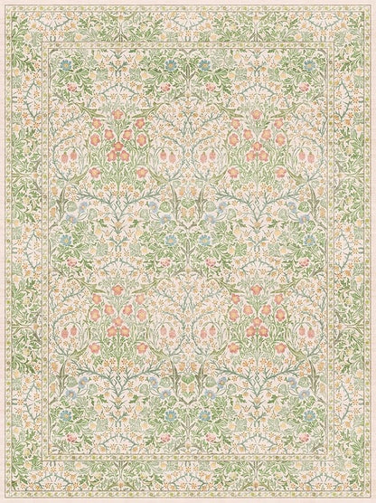 Washable Light Green Rug for Bedroom - 9x12 Large Area Rug for Dining Room Under Table, Living Room, Soft Low Pile Carpet for Playroom - Vintage Floral Non-Slip Stain Resistance (9x12 Beige Green)