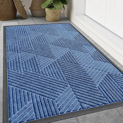 Smiry Front Door Mat Outside Entrance, Heavy Duty Sturdy Natural Rubber Doormat, Trap Dirt and Moisture, Easy Clean Low Profile Welcome Floor Mats for Indoor Outdoor Entry, 47x23 Inch, Blue