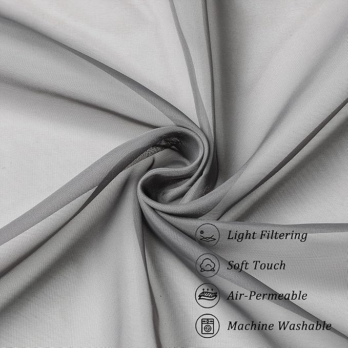 Chyhomenyc Sheer Window Curtain Panels 144 Inches Length 2 Pack, Long Elegant Voile Window Scarf Drapes Backdrop for Canopy Bed/Wedding/Living Room, 42Wx144L inches, Charcoal Grey