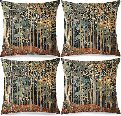 Rustic William Morris Inspired Autumn Forest Decor Pillow Covers 18x18 Set of 4,Fall Home Room Decor, Vintage Botanical Nature Decorative Throw Pillow Covers for Home Bedroom Living Room