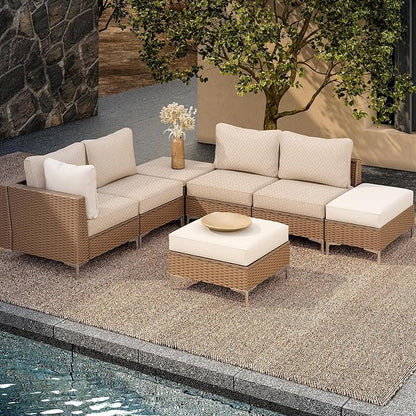 8Pcs Outdoor Cushion Covers, Patio Cushion Covers,Stretch Elastic Slipcovers, Replacement Washable Furniture Protector for Patio Couch,Thick Jacquard Textured Twill Fabric(Mustard Yellow,Cover Only)