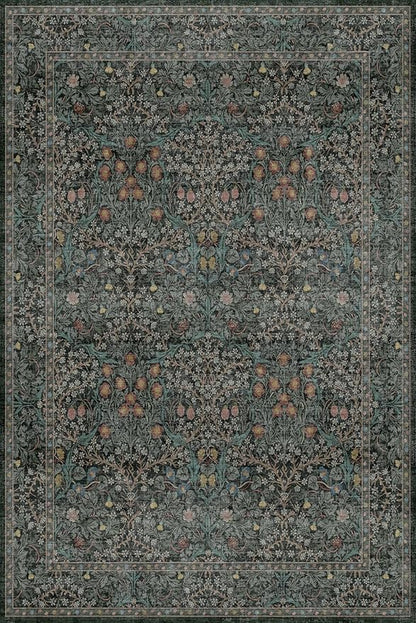 Dining Room Rugs for Under Table - 6x9 Washable Dark Green Oriental Area Rug for Living Room, Low Pile Non-Slip Floor Carpet for Bedroom - Vintage Design & Stain Resistance (6x9 Dark Green)