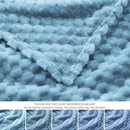EXQ Home Fleece Throw Blanket for Couch or Bed - 3D Imitation Turtle Shell Jacquard Decorative Blankets - Cozy Soft Lightweight Fuzzy Flannel Blanket Suitable for All Seasons(50"×60",Blue)
