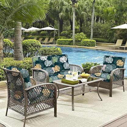 8Pcs Outdoor Cushion Covers, Patio Cushion Covers,Stretch Elastic Slipcovers, Replacement Washable & Reusable Furniture Protector for Patio Couch(Green Charm, 8PCS,Twill)